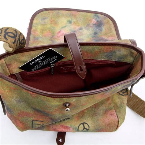 Chanel Multicolor Khaki Canvas Peace & Love' Shoulder Bag .